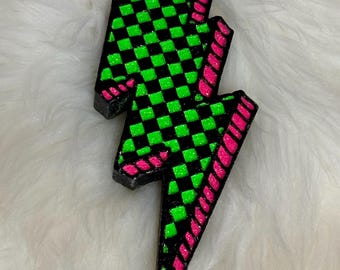 Lightning Bolt Car Freshie, Checkered Western Air Freshener, Fringe Decor