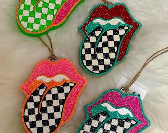 Checkered Tongue Lips Car Freshie, Handmade Air Freshener, Trendy Car Decor