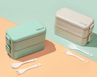 gepersonaliseerd milieuvriendelijk | Bentobox | Lunchbox en/of Soepbeker blauw, beige, roze | gemaakt van tarwestro | voor volwassenen