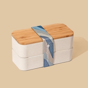 Eco-friendly Beige Stackable Bento Box | Lunch Box for Adults | Dishwasher and Microwave Safe | Leak Proof | 2 Dividers | Cutlery