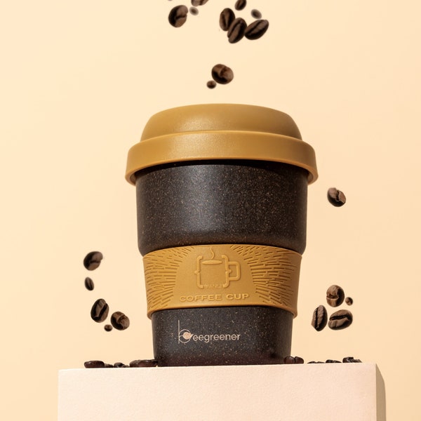 eco-friendly reusable coffee cup made from 40% recycled coffee grounds