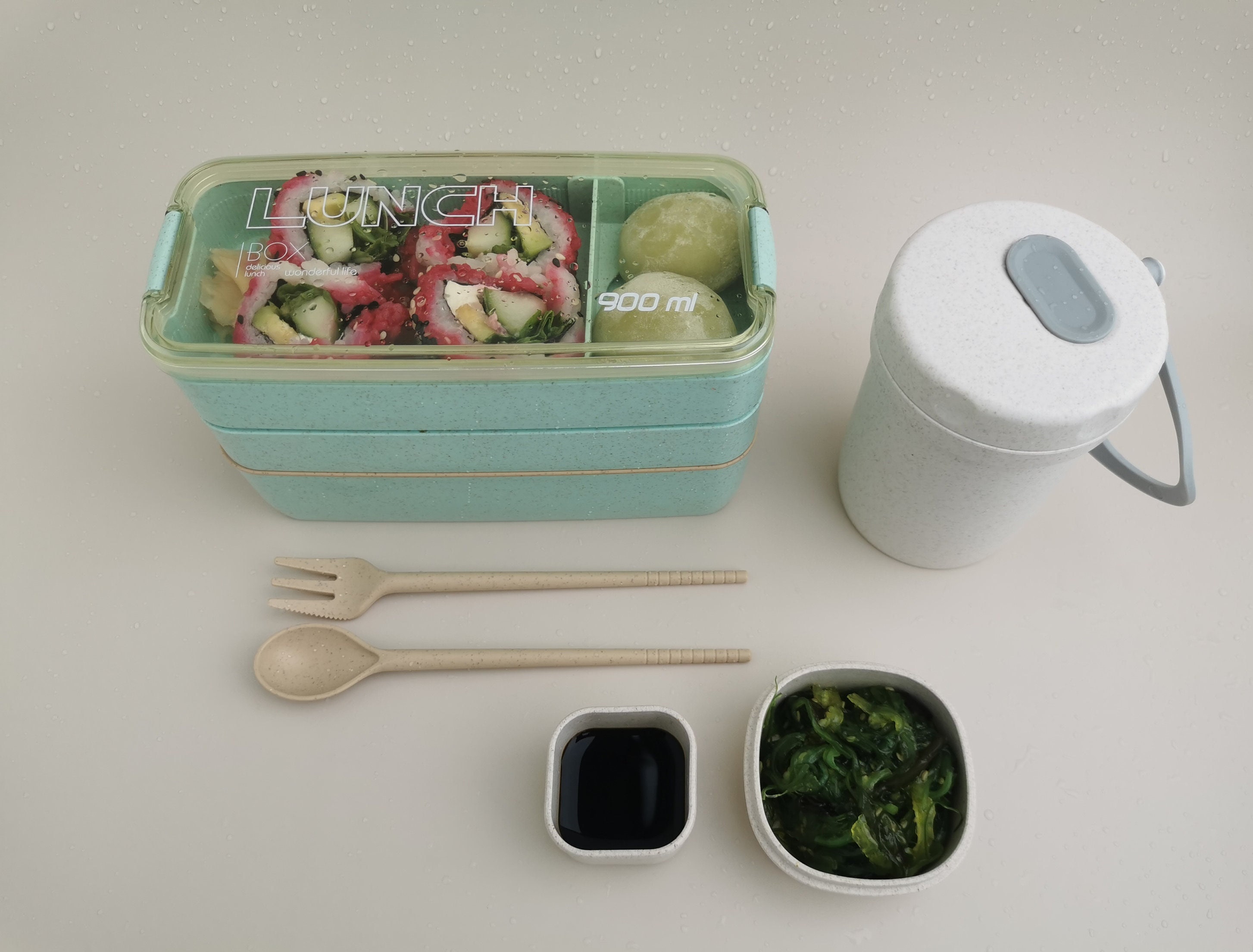 Personalized Eco Friendly Bento Box Lunch Box and / or Soup Cup Blue,  Beige, Pink Made From Wheat Straw for Adults 