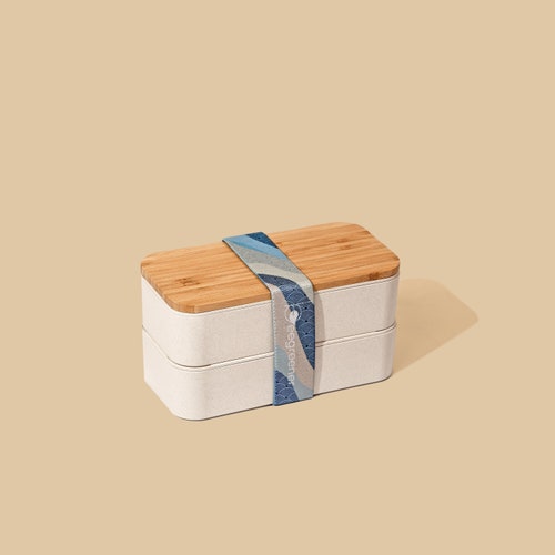 Eco-friendly Beige Stackable Bento Box | Lunch Box for Adults | Dishwasher and Microwave Safe | Leak Proof | 2 Dividers | Cutlery