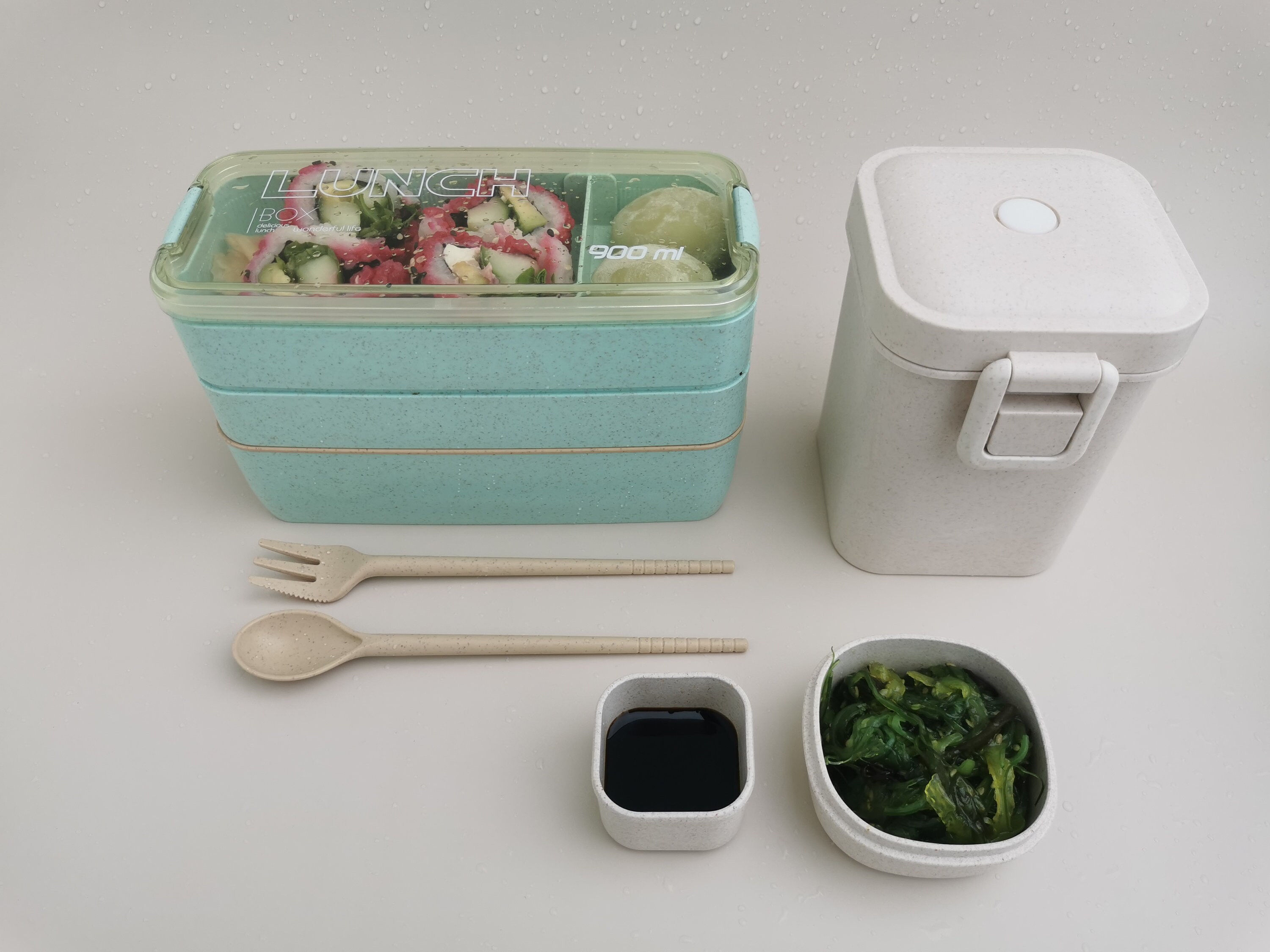 Eco-Friendly | Bento Box | Lunch Box and / or Soup Cup blue, beige, p…
