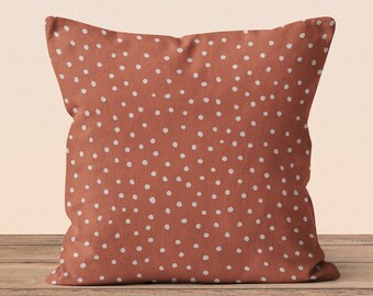 Terra Cotta Polka Dot Throw Pillow Cover, Minimal Decorative Pillow Cover, Cotton Canvas Accent Cover, Modern Square Pillow Covers