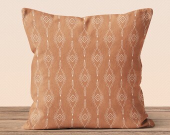 Clay Brown Boho Native Pillow Cover, Arrow abstract Throw Pillow, Diamond Shapes Decorative Pillow Cover, Cotton Pillow Cover, Square Pillow