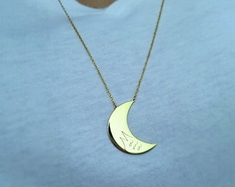 Name Necklace, Crescent Moon Necklace, Stevie Nicks Pendant, Personalization Gift Jewelry, Gold Filled, 18k Solid Gold Necklace