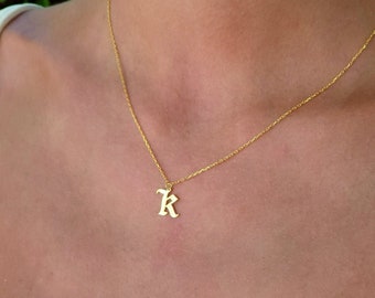 Gold Initial Necklace: Sterling Silver Personalized Letter Pendant