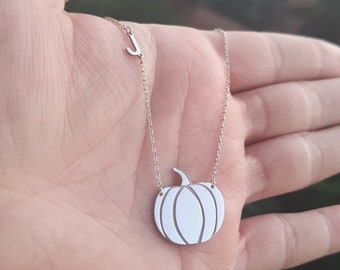 Pumpkin Necklace with Initial, Personalized Gift, Halloween Gift Jewelry for Women, 925k Sterling Silver Necklace