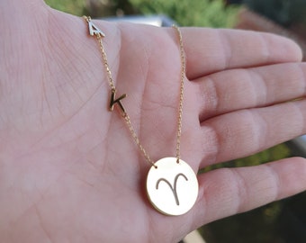 Zodiac Sign Necklace, Personalized Astrology Jewelry, Initial Gift Pendant, 925k Sterling Silver, Gold Filled and Rose Filled