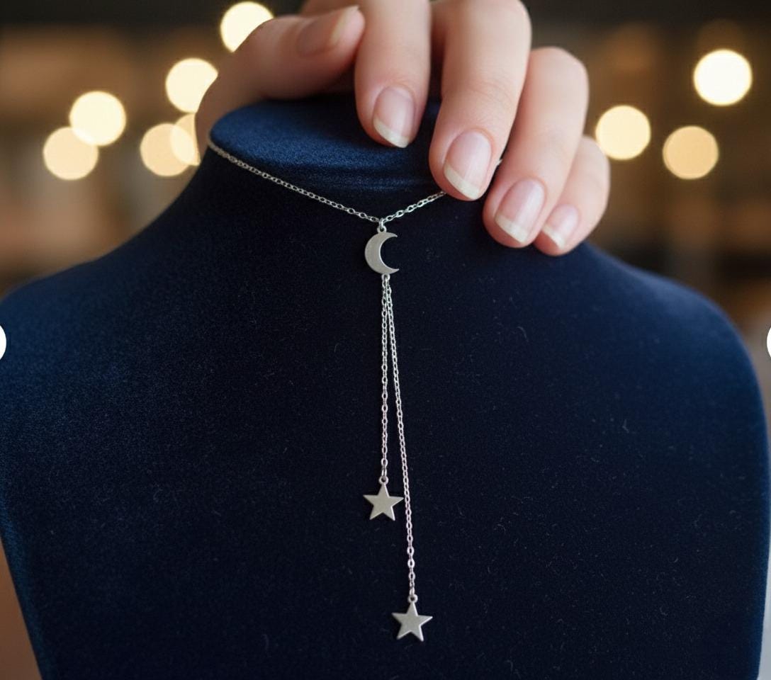 Collier Lariat BaubleBar Doré - Pendentif Lune Turquoise Et étoile - Style 90's - Neuf Avec étiquettes