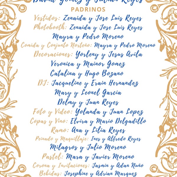 Lista De Padrinos Quinceanera Etsy Lista De Padrinos Quinceanera Etsy