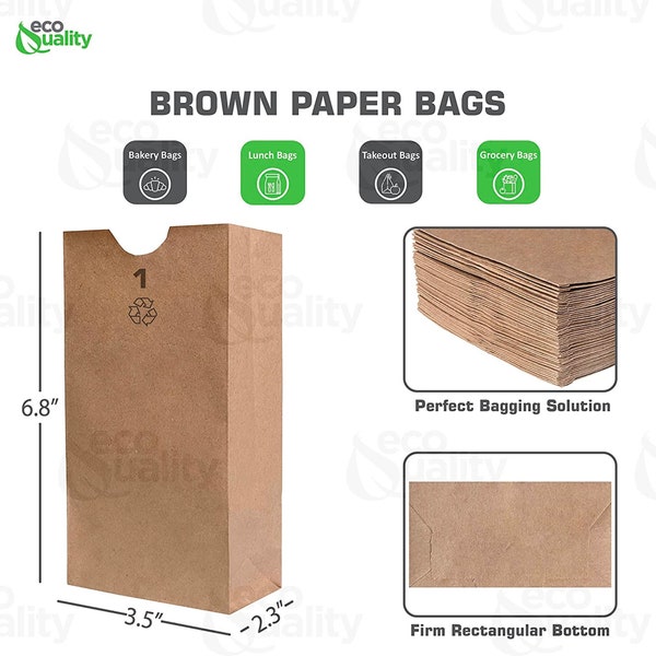 100 Pack - Mini Brown Kraft Paper Bag - Multipurpose Paper Bags (1 lb) Small