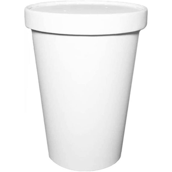 Disposable White Paper Soup Containers with Plastic Lids - White