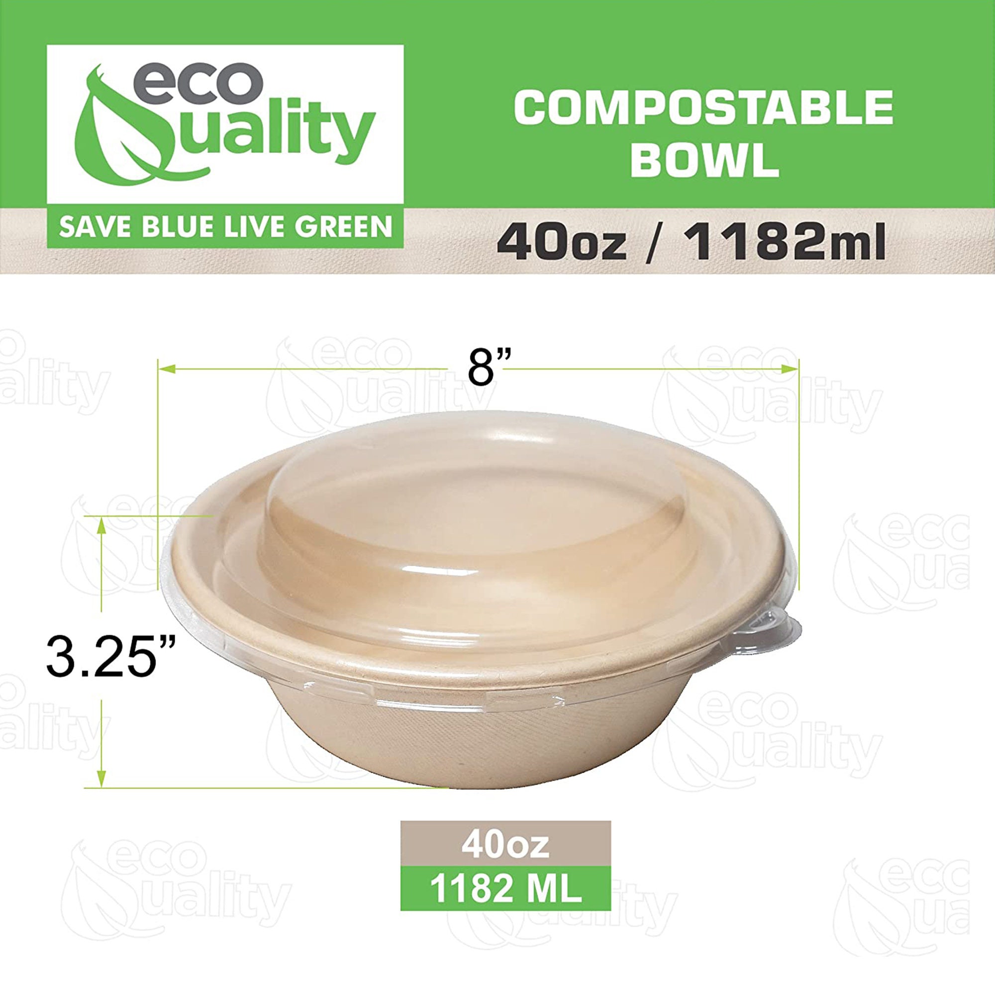 Eco-Products Renewable & Compostable Salad Bowls w/ Lids - 32oz., 50/PK, 3 PK/CT