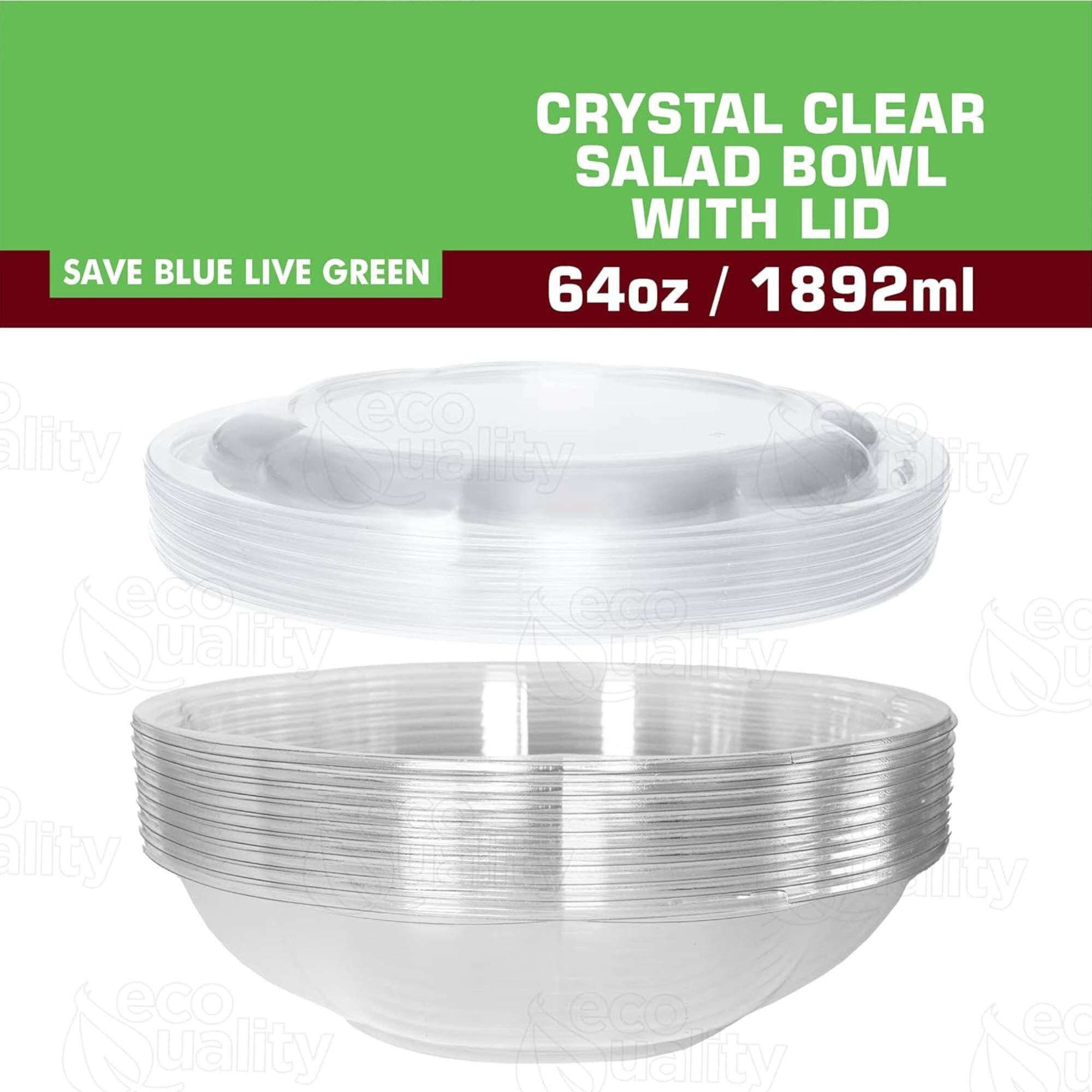 64oz Crystal Clear Plastic Disposable Salad Bowls with Lids To-Go