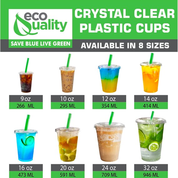 16oz Disposable Pet Clear Plastic Smoothie Cups with Clear Flat