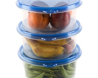 48oz Round Plastic Reusable Storage Containers with Snap On Lids