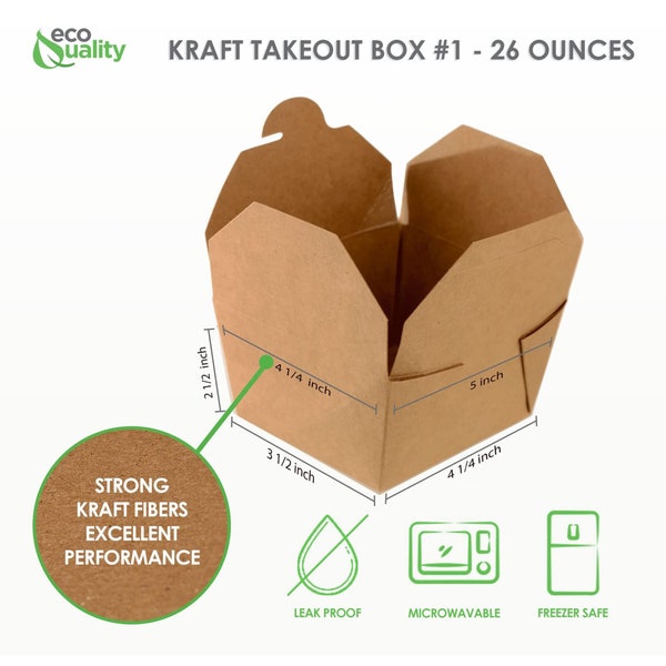 26 oz Kraft Brown Paper Take Out Boxes Microwaveable Leak and Grease Resistant Food Containers