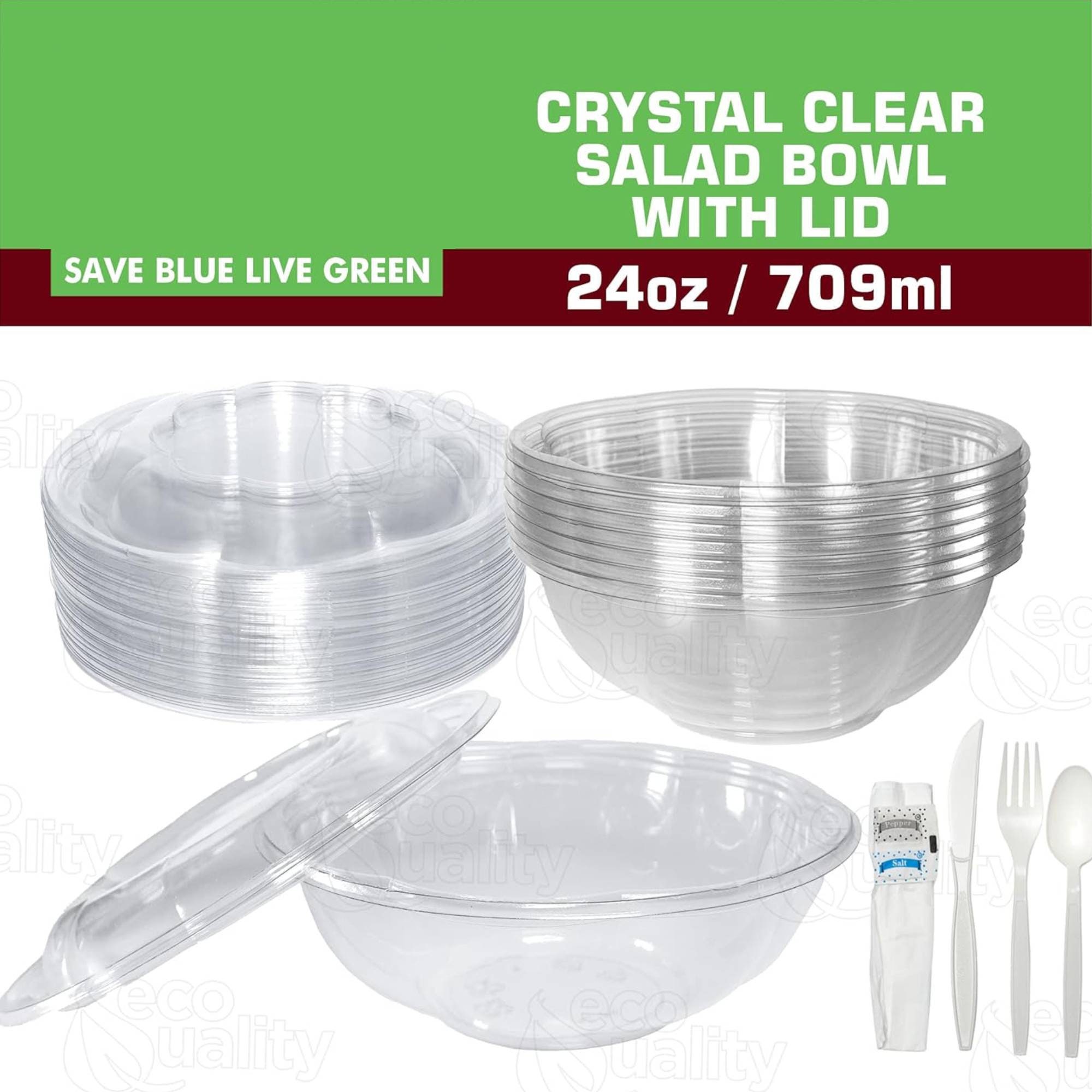 50 Pack Salad Container for Lunch - 24 oz Clear Plastic Bowls - Round  Disposable Salad Bowls with Lids - Airtight Leak Resistant Meal Prep Bowls  