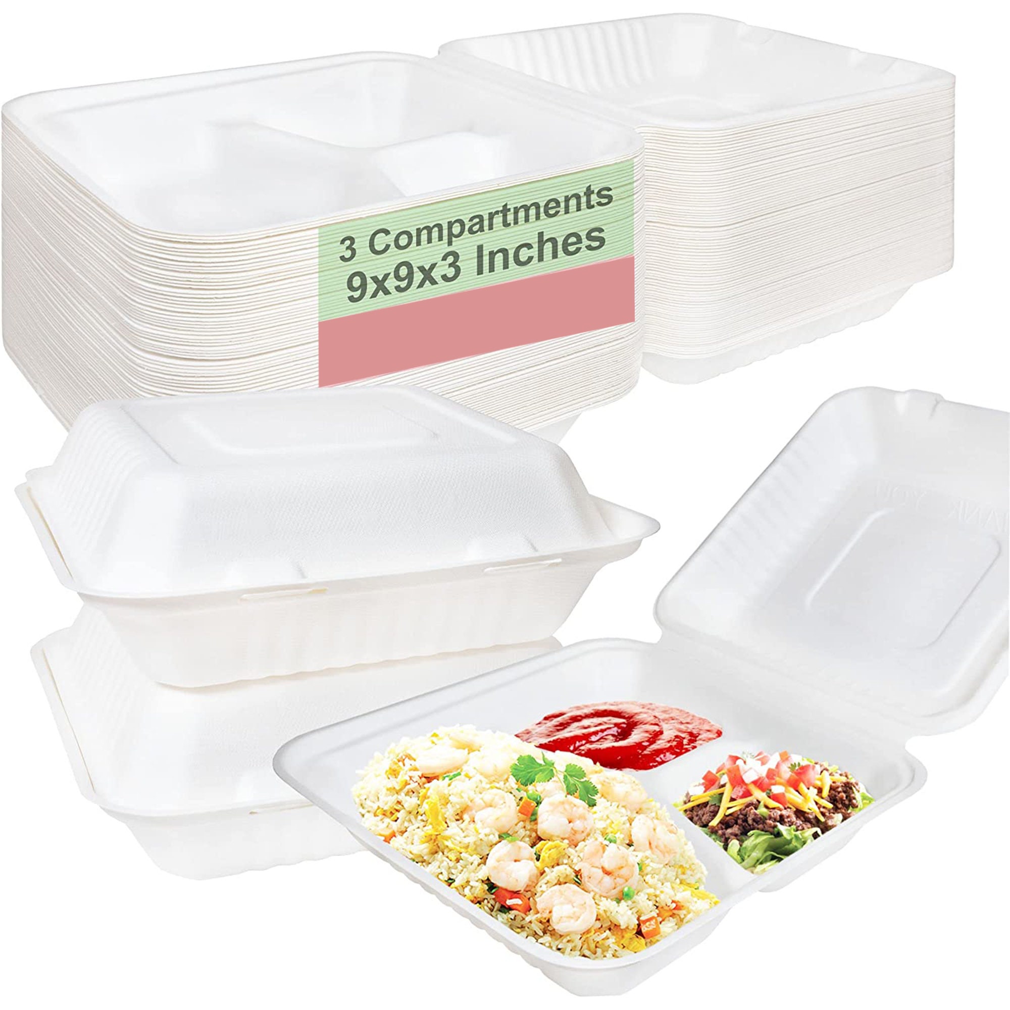 Pulp Tek Square Clear Plastic Dome Lid - Fits 3 Compartment Bagasse Salad  Plate - 100 count box