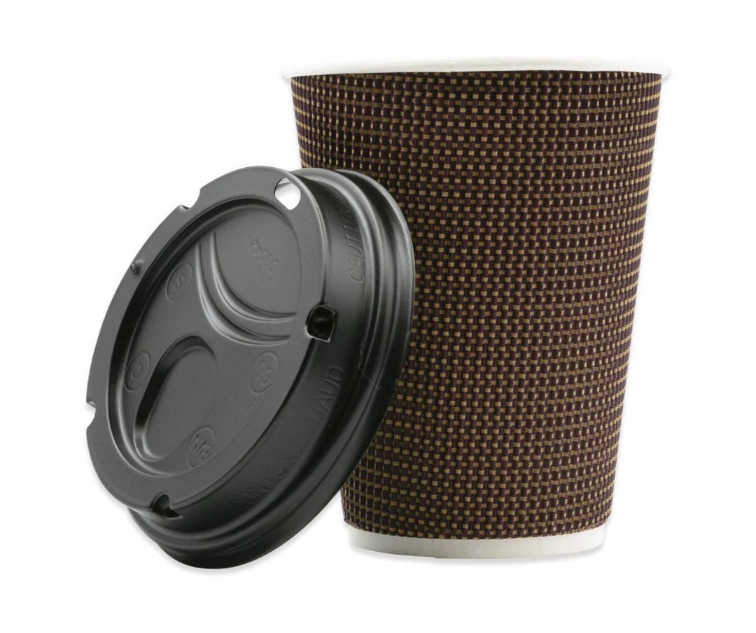 12oz Disposable Paper Coffee Cups Rippie Walled Insulated With Black ...