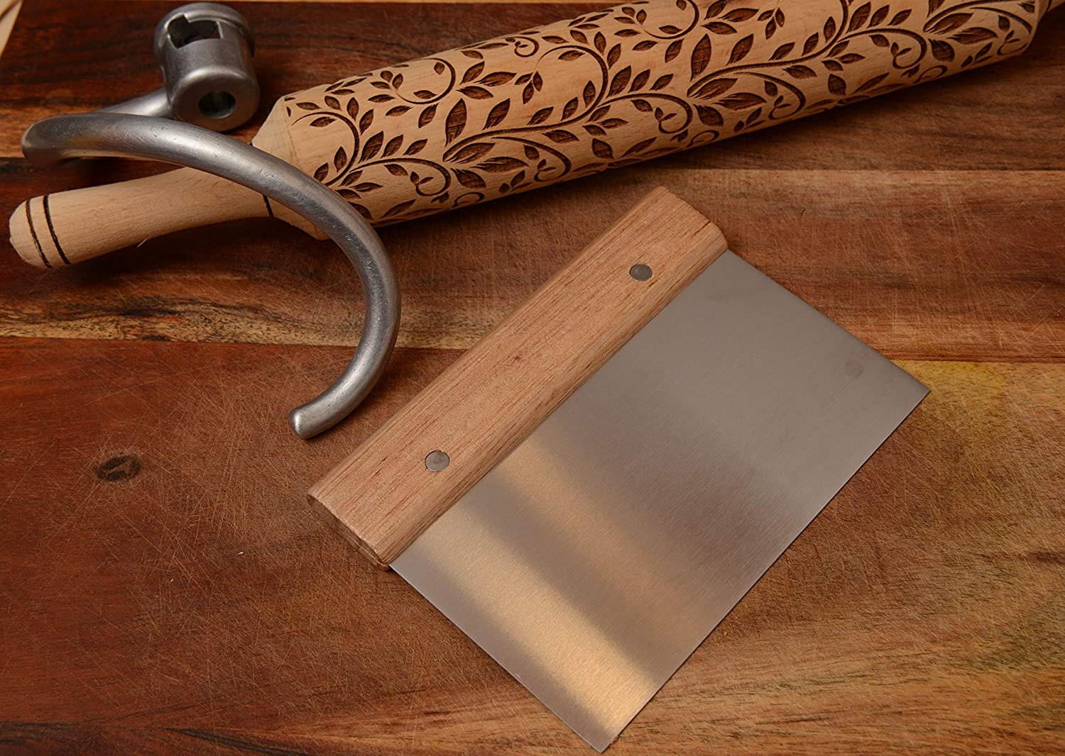 Stainless Steel Dough Scraper With Wood Handle by STIR