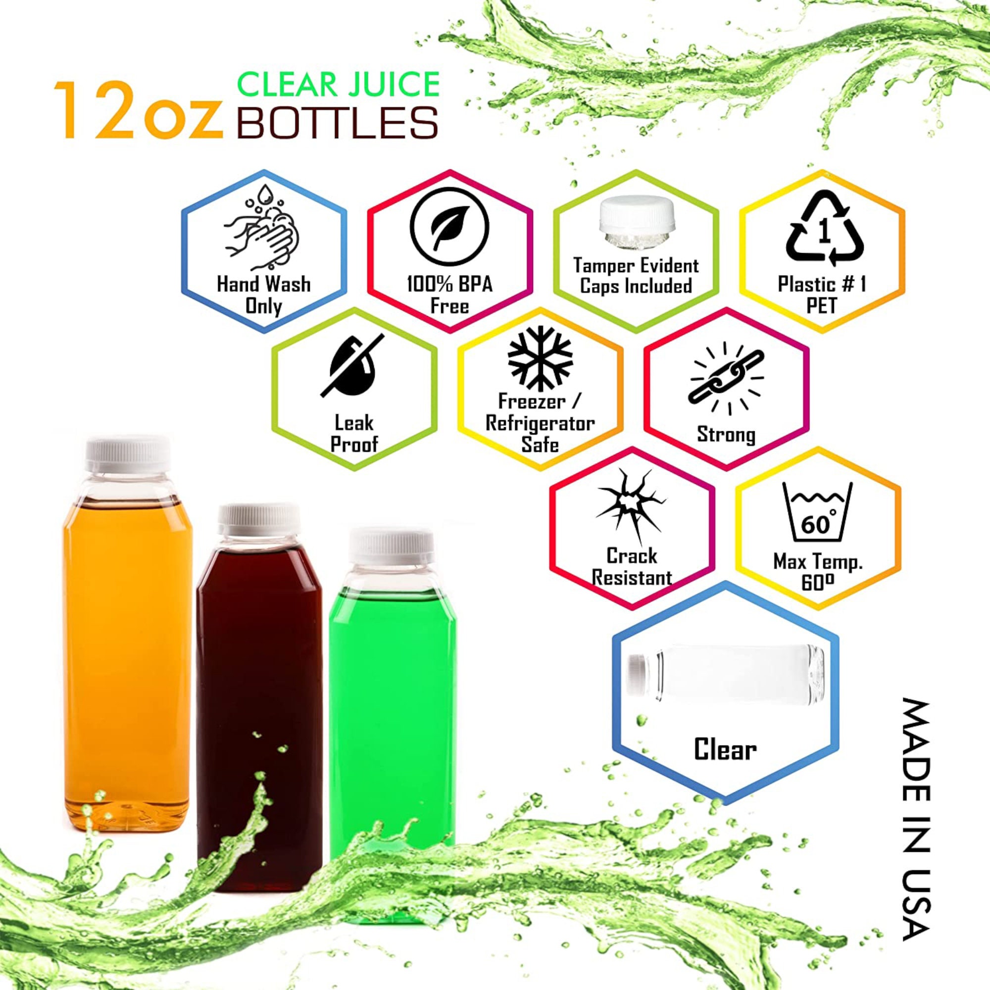 16Oz 10 Pack Juice Bottles, Glass Bottles Juicing Bottles with Airtight  Lids, S