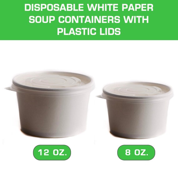 8 Oz. / 12 Oz. Disposable White Paper Soup Containers With Plastic