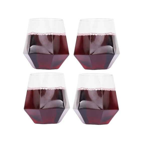 16oz Plastic Stemless Wine Glasses Disposable Heavy Duty