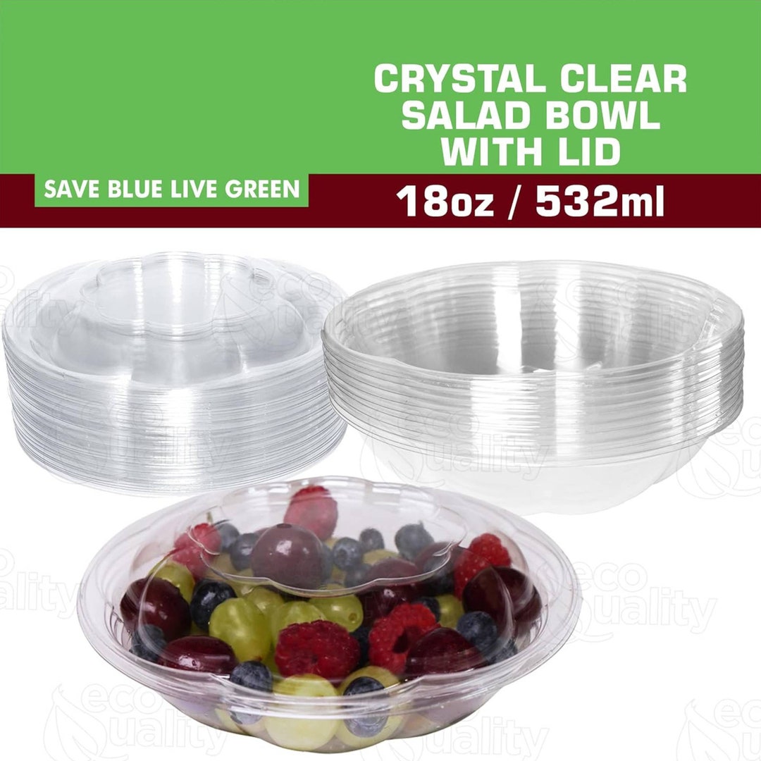 18 Oz. Clear Plastic Salad Bowls With Airtight Lids BPA Free Etsy