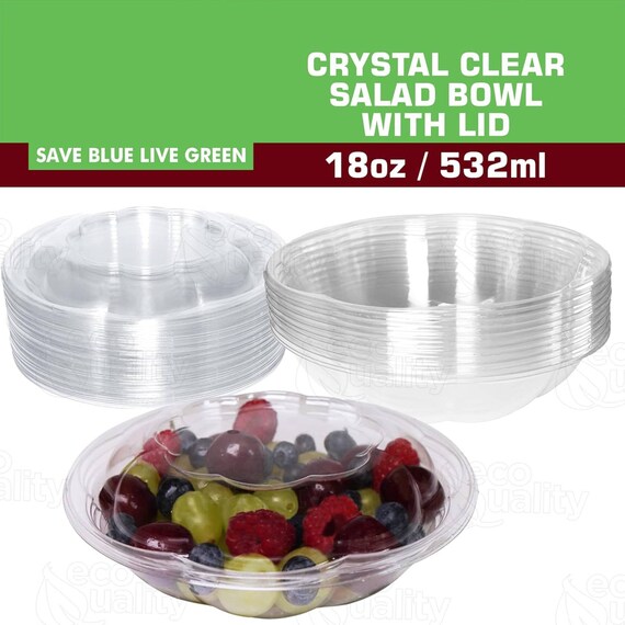 18 Oz. Clear Plastic Salad Bowls With Airtight Lids BPA Free 