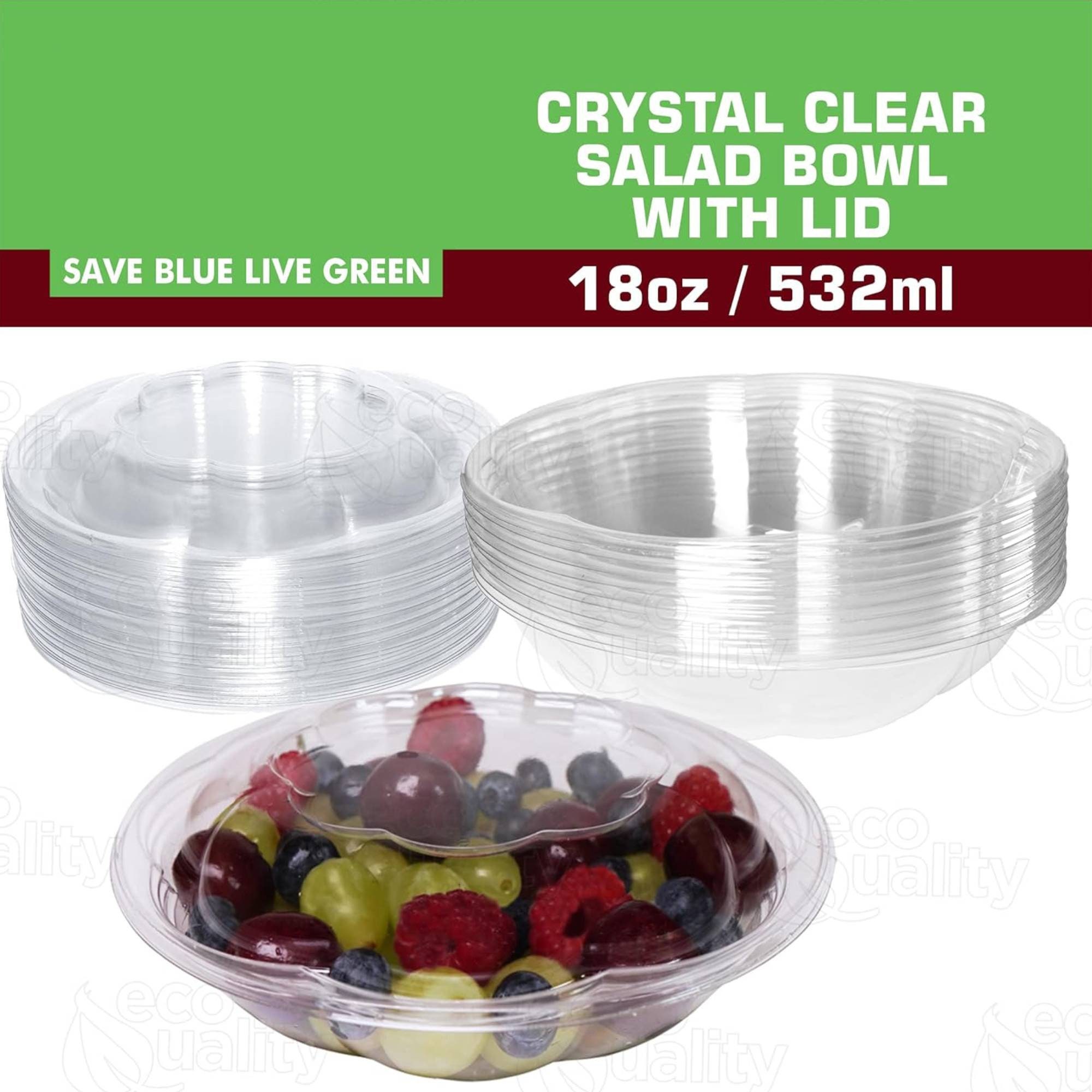 Fit Meal Prep 100 Pack 64 oz Clear Plastic Salad Bowls with Airtight Lids, Disposable to Go Salad Containers for Lunch, Meal, Party, BPA Free Clear