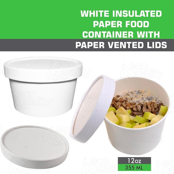 White Paper Round Food & Soup Containers With Vented Lids