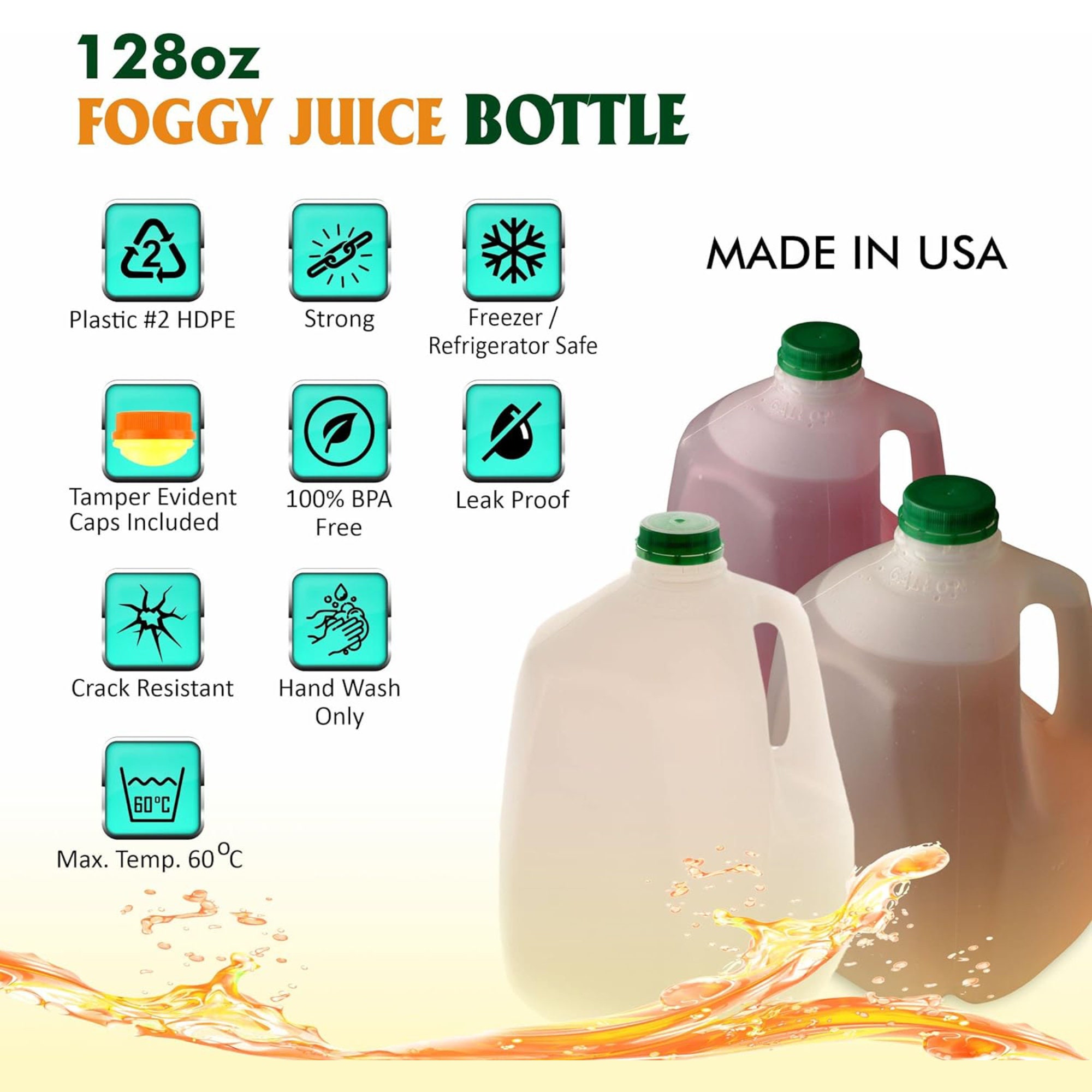 50 Pack Empty Translucent Plastic Juice Bottles With Tamper Evident Caps 16  Oz. 