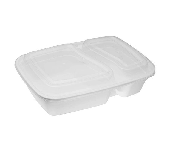 Meal Prep Containers White 2 Compartments With Lids 32 Oz. 