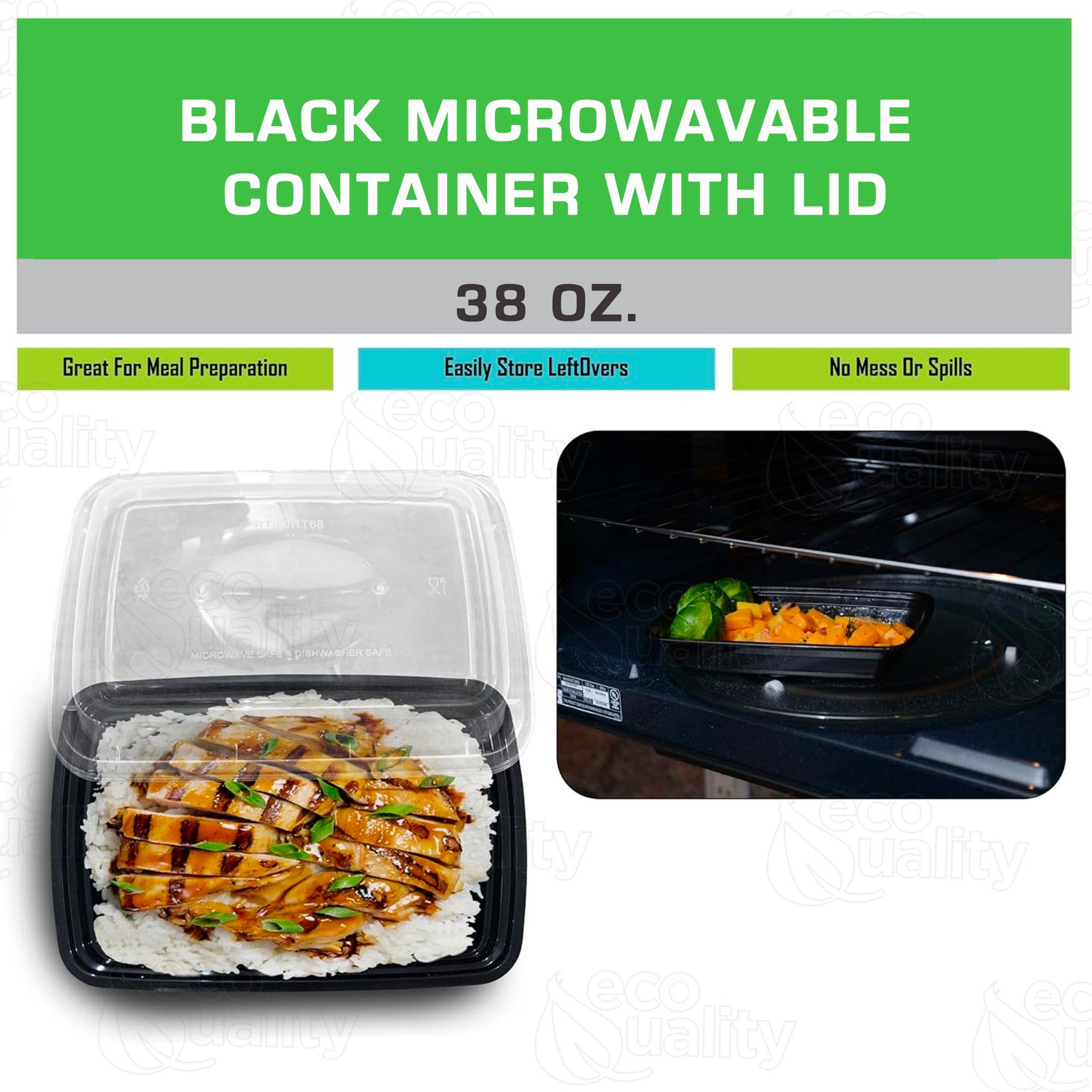 38oz Disposable Food Container Meal Prep BPA Free Microwavable Plastic Lunch  Box