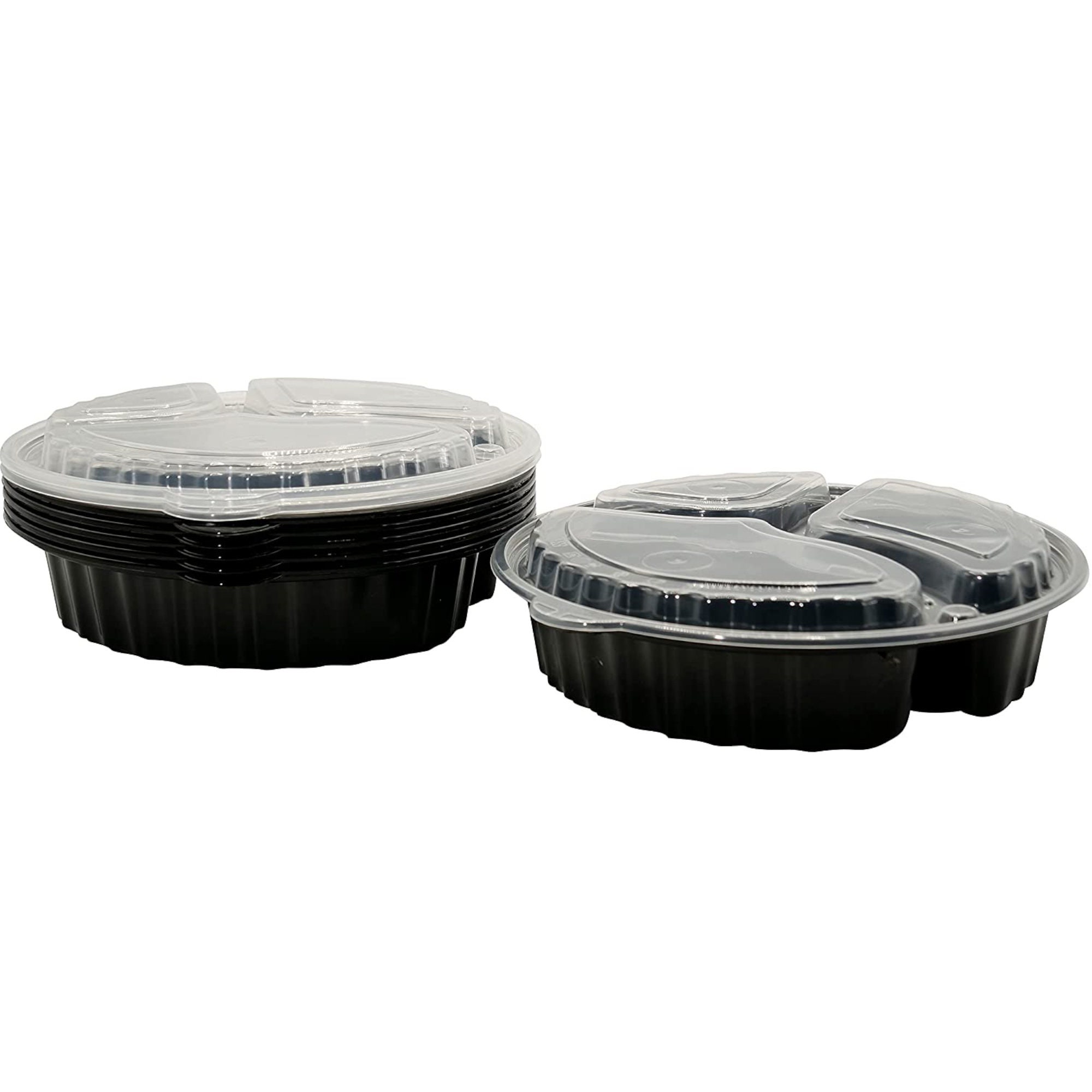 33oz 3 Compartment Round Meal Prep Containers with Lids Black