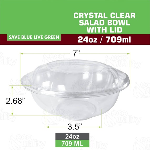 24 Oz. Clear Plastic Salad Bowls With Airtight Lids Food Containers and  Cutlery 