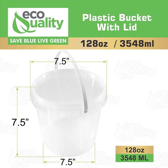 1 Gallon Ice Cream Tub Clear Bucket With Handle and Detachable Lids 128 Oz  