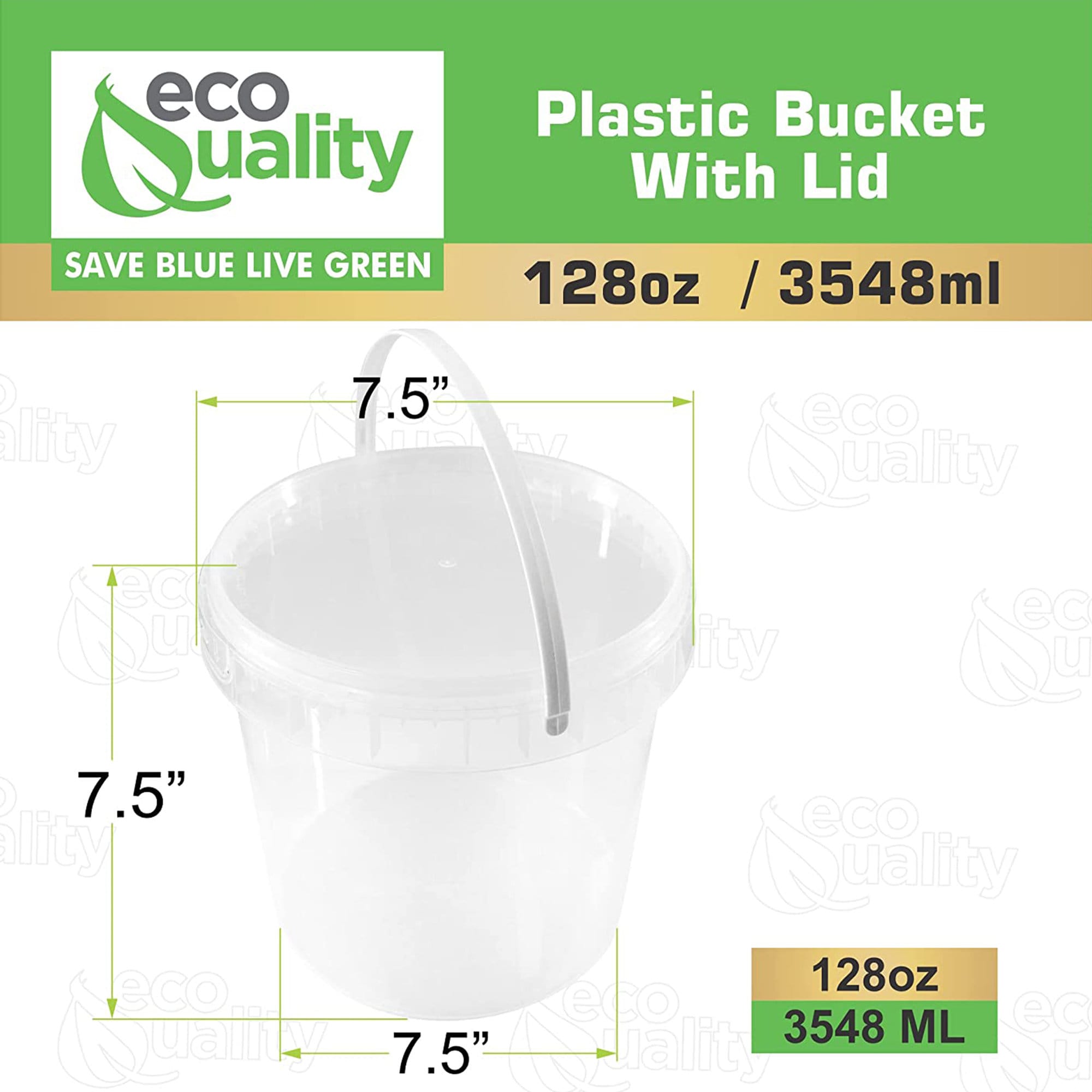 1 Gallon (128 oz) Clear Plastic Bucket with Lid and Handle Ice Cream Tub –  EcoQuality Store