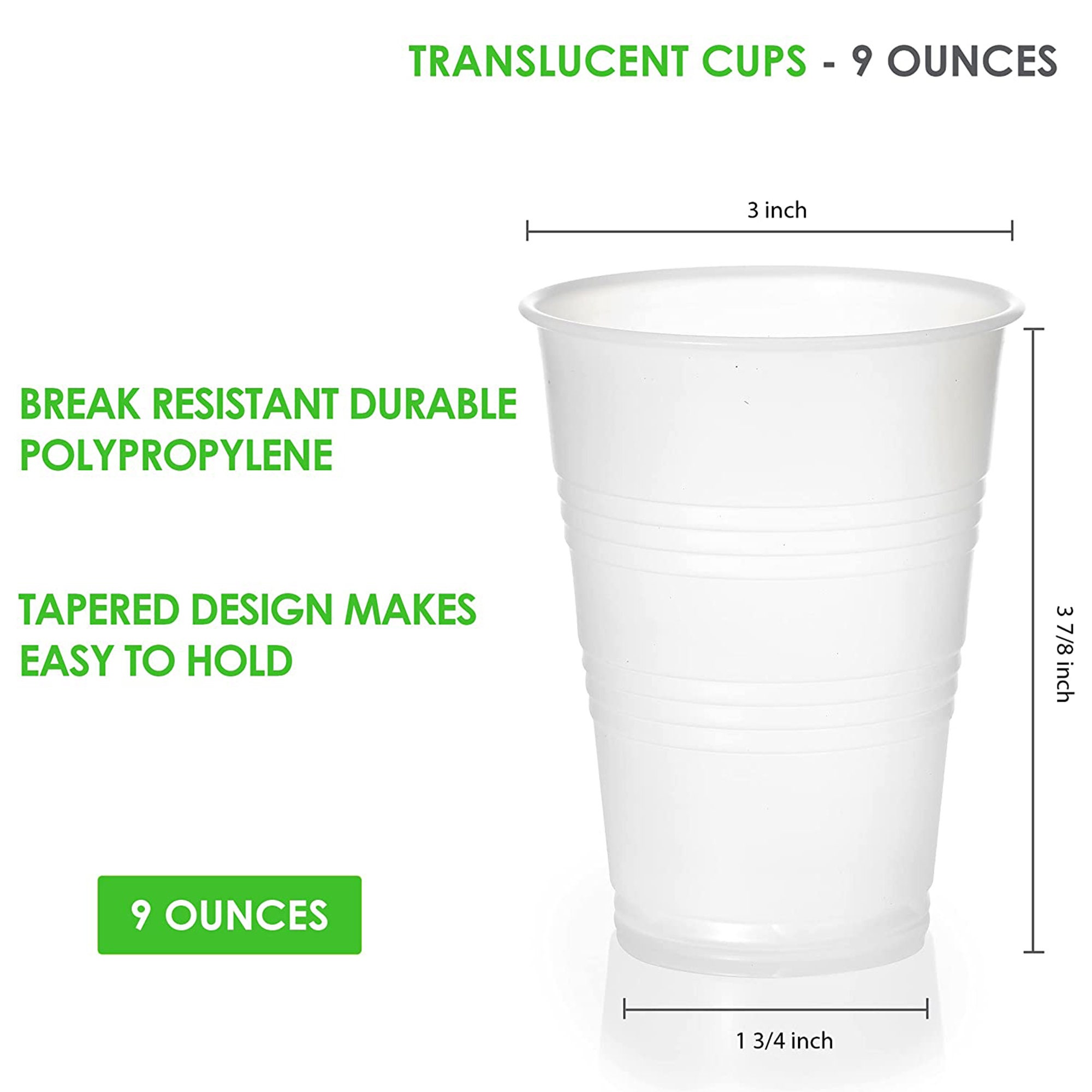 9 Oz Translucent Plastic Cups Disposable Drinkware for Parties & Events 