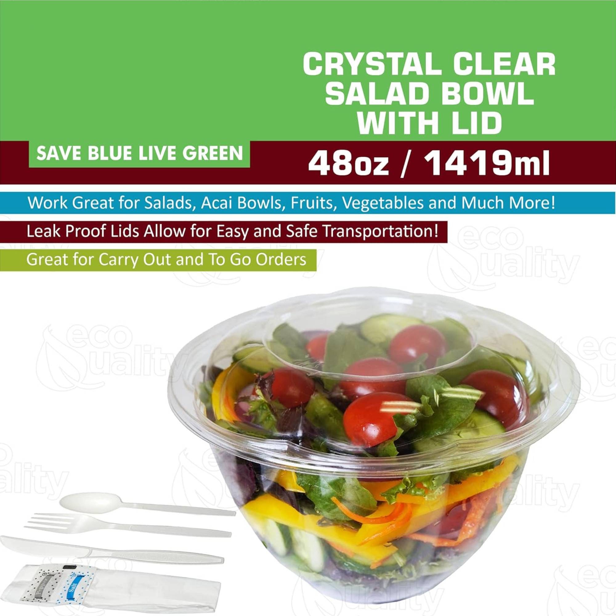 48 Oz. Clear Plastic Salad Bowls With Airtight Lids Food Containers and  Cutlery -  Israel