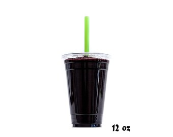 12oz Clear Plastic Disposable Cups with Lids and Smoothie Straws