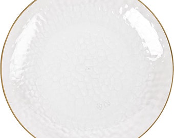 7 in Round Hammered Translucent Clear Plastic Dinner Plates with Gold Rim China