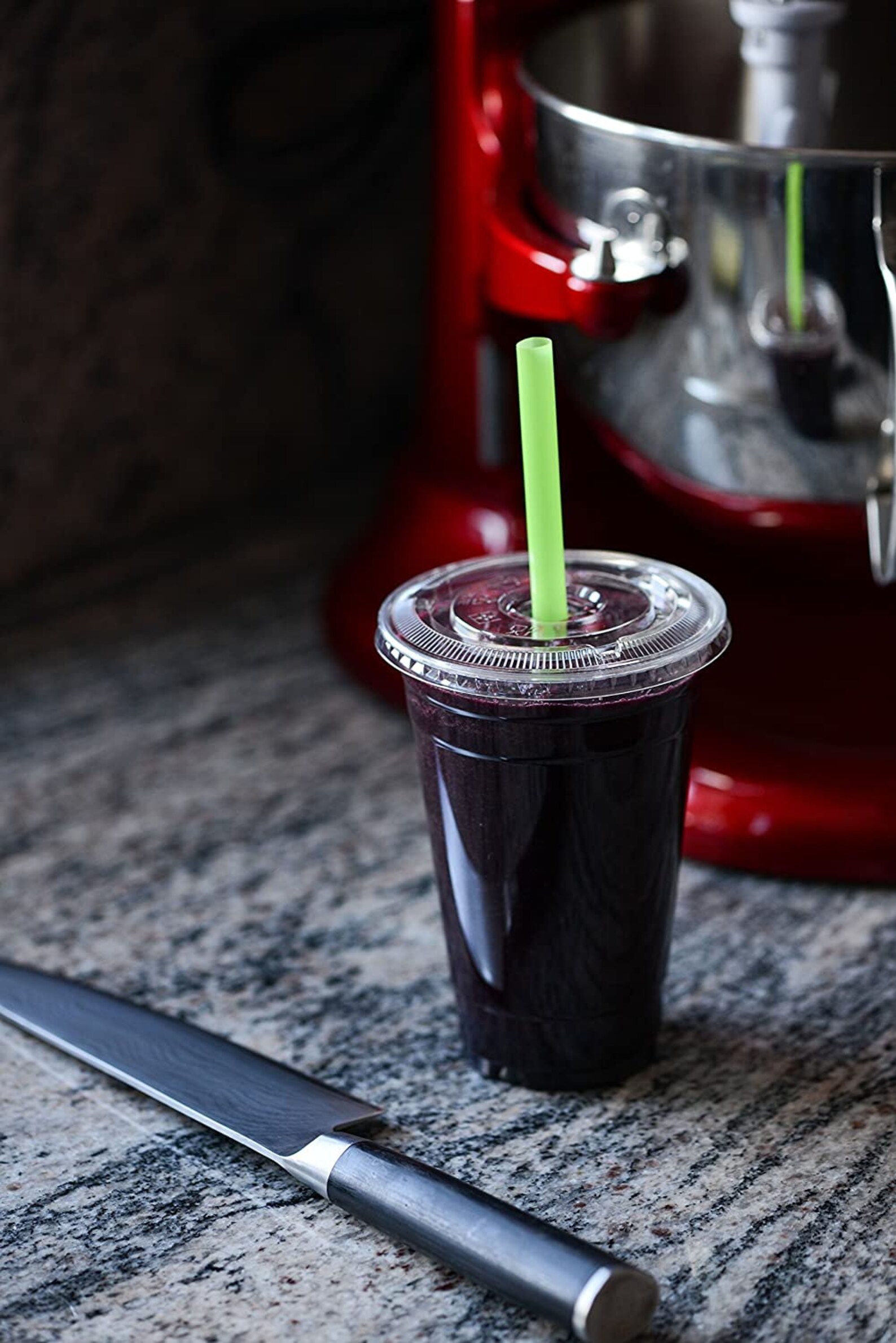 12 oz Clear Plastic Disposable Cups with Lids and Smoothie ...