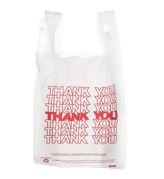 THANK YOU To Go Bags 22 x 12 x 6 1/2 White Plastic Shopping