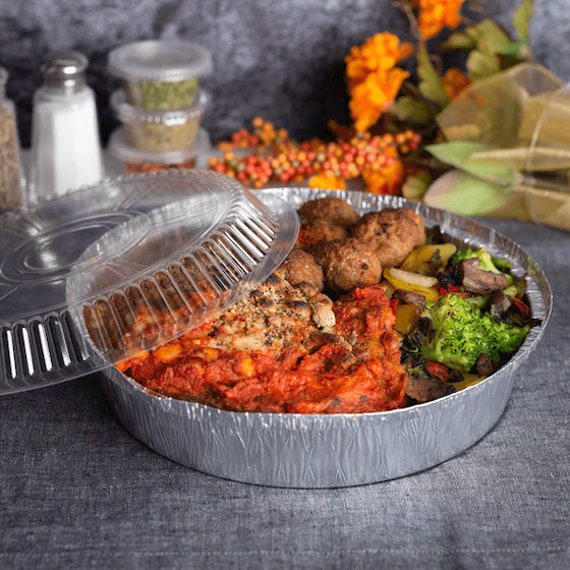 6 Inch Disposable Round Aluminum Foil Take-Out Pans with Plastic Lids Set -  Disposable Tin Containers, Perfect for Baking, Cooking, Catering, Cake