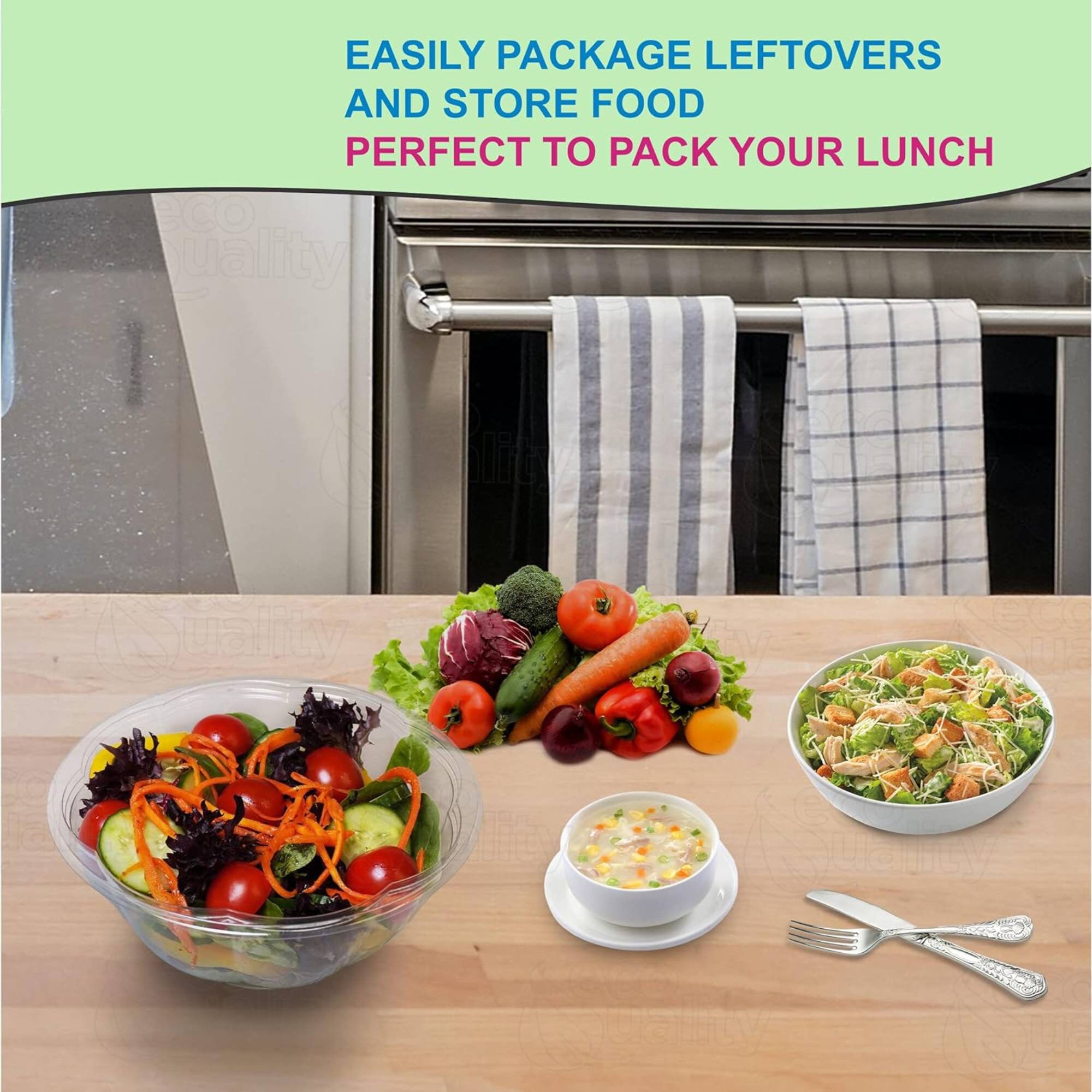 32 Oz. Clear Plastic Salad Bowls With Airtight Lids BPA Free 