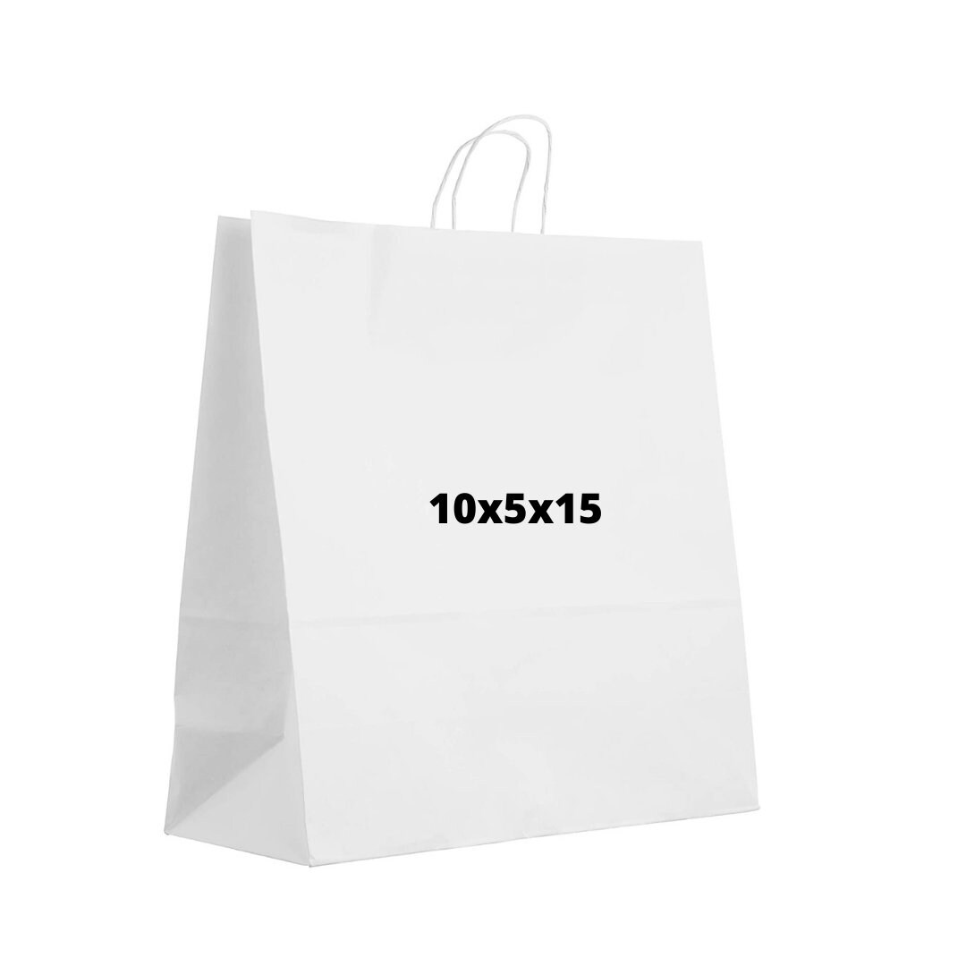 Medium White Kraft Paper Bags With Handles 10x5x15 Inches Etsy UK